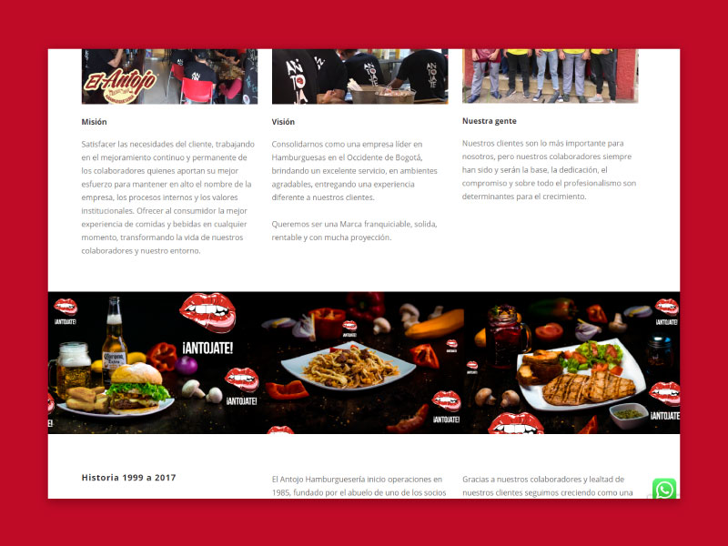 Imagen de la página web de El Antojo - Nosotros