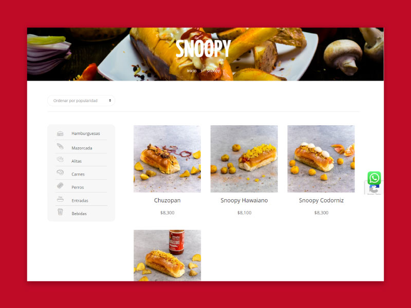 Imagen de la página web de El Antojo - Productos