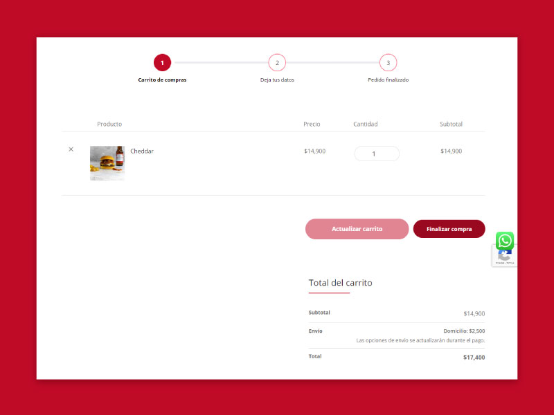 Imagen de la página web de El Antojo - Carro de compra