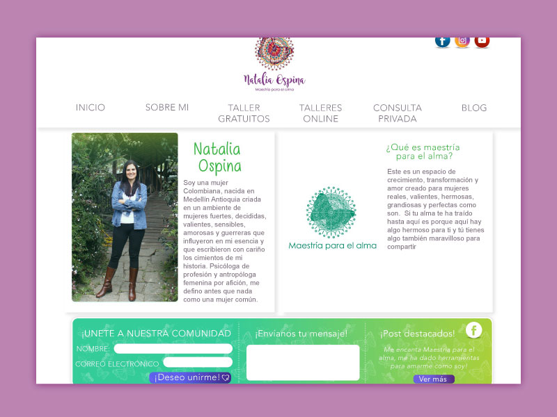 Imagen del Natalia Ospina la página web Maestría para el alma