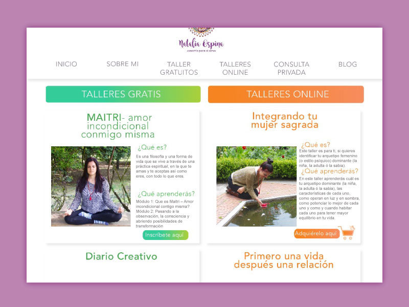 Imagen del home talleres la página web Maestría para el alma